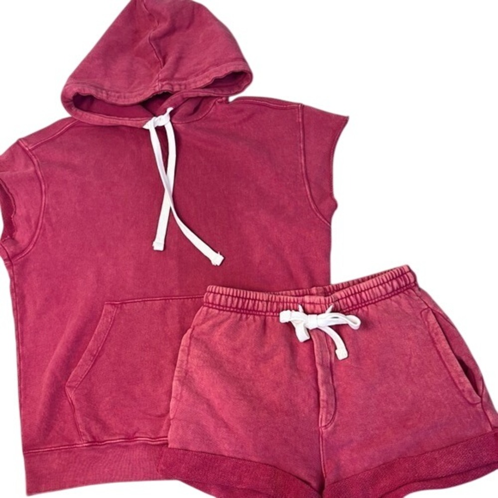 Splits59 Pink Sleeveless Hoodie and Shorts Set